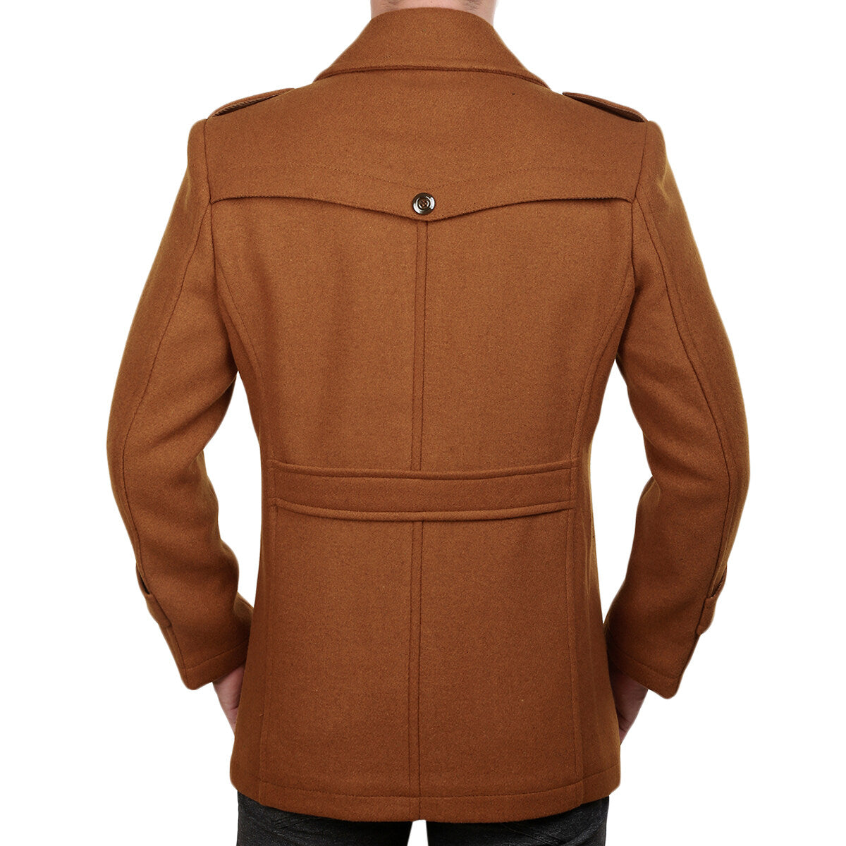 Youthup Mens Fake Two-Piece Neck Slim Fit Wool Pea Coat