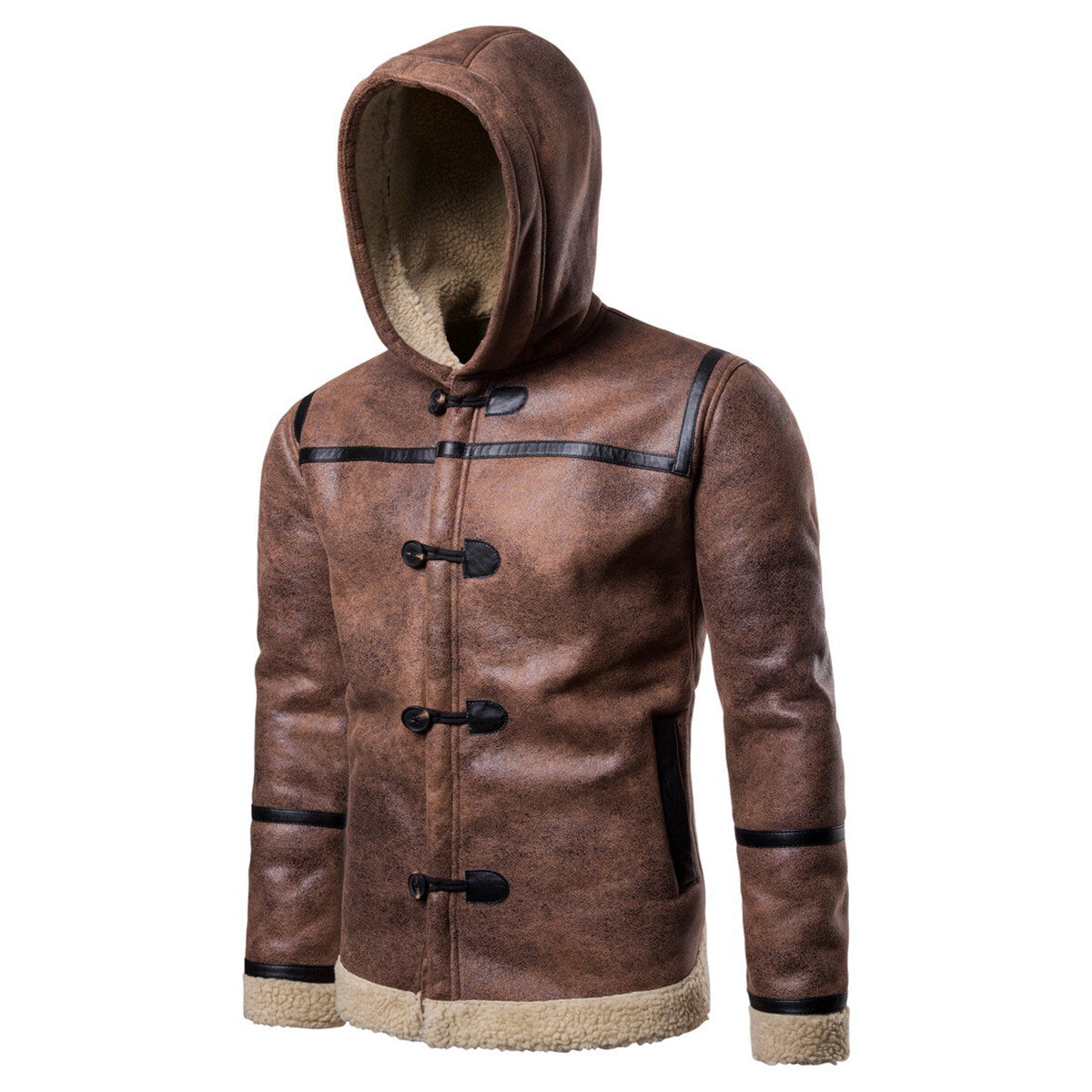 Youthup Mens Cashmere Lined Button Fur Coat