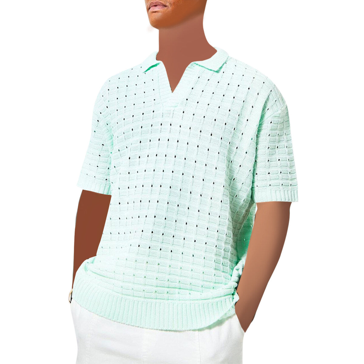 Youthup Mens Knitted Cutout Tee Hollow Short Sleeve T-Shirt
