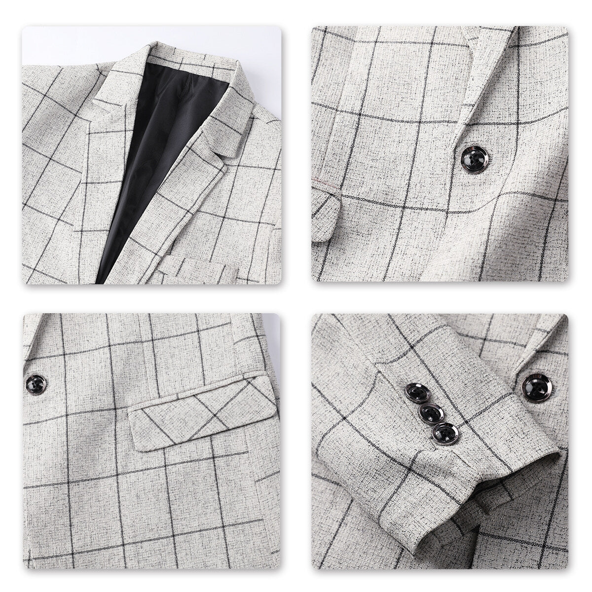 YOUTHUP Mens Casual Business Check Blazer 1 Button Lightweight Plaid Suit Jacket