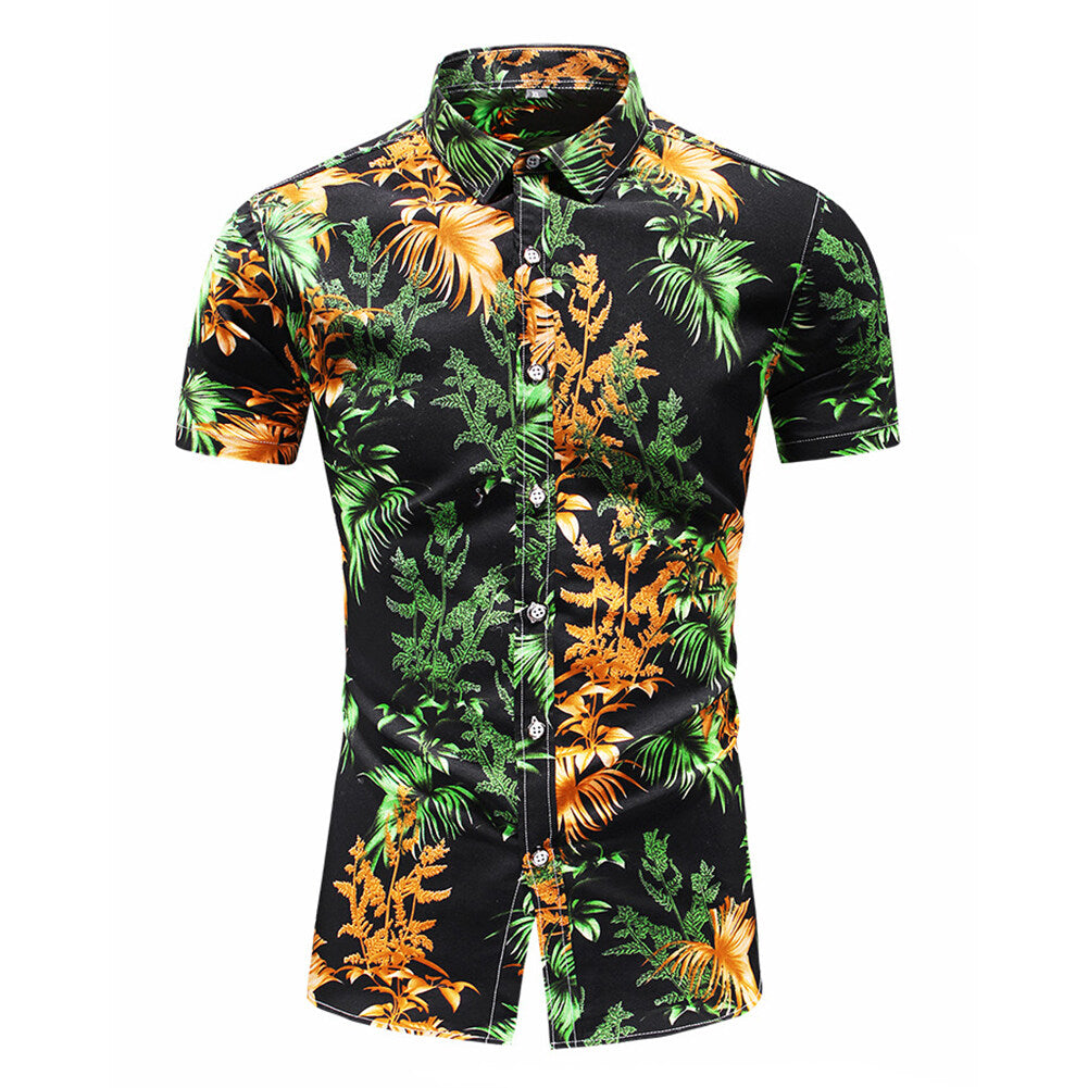 Youthup Mens Botanical Print Hawaiian Beach Shirt