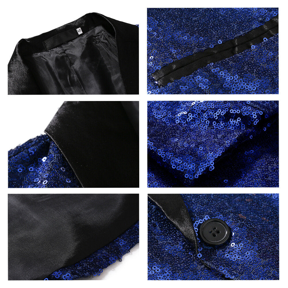 Youthup Mens Evening Wedding Suit Blazer Slim Sequined Jacket