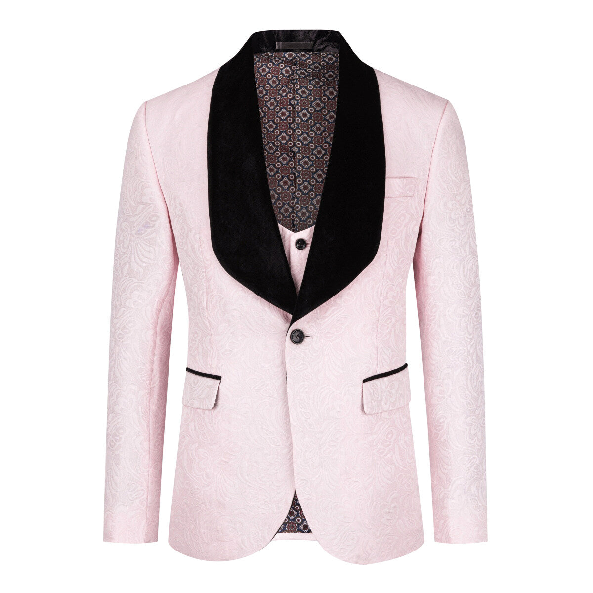 YOUTHUP Mens 3 Piece Butterfly Pattern Suit Set Business Casual Color-block 1 Button Blazer Pants Vest