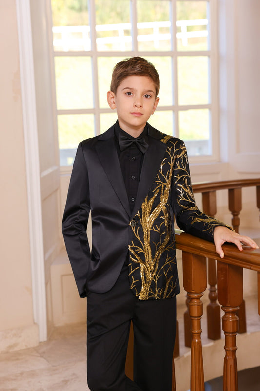 Youthup Boys Shiny Branch Sequin Prom Wedding Suit Blazer