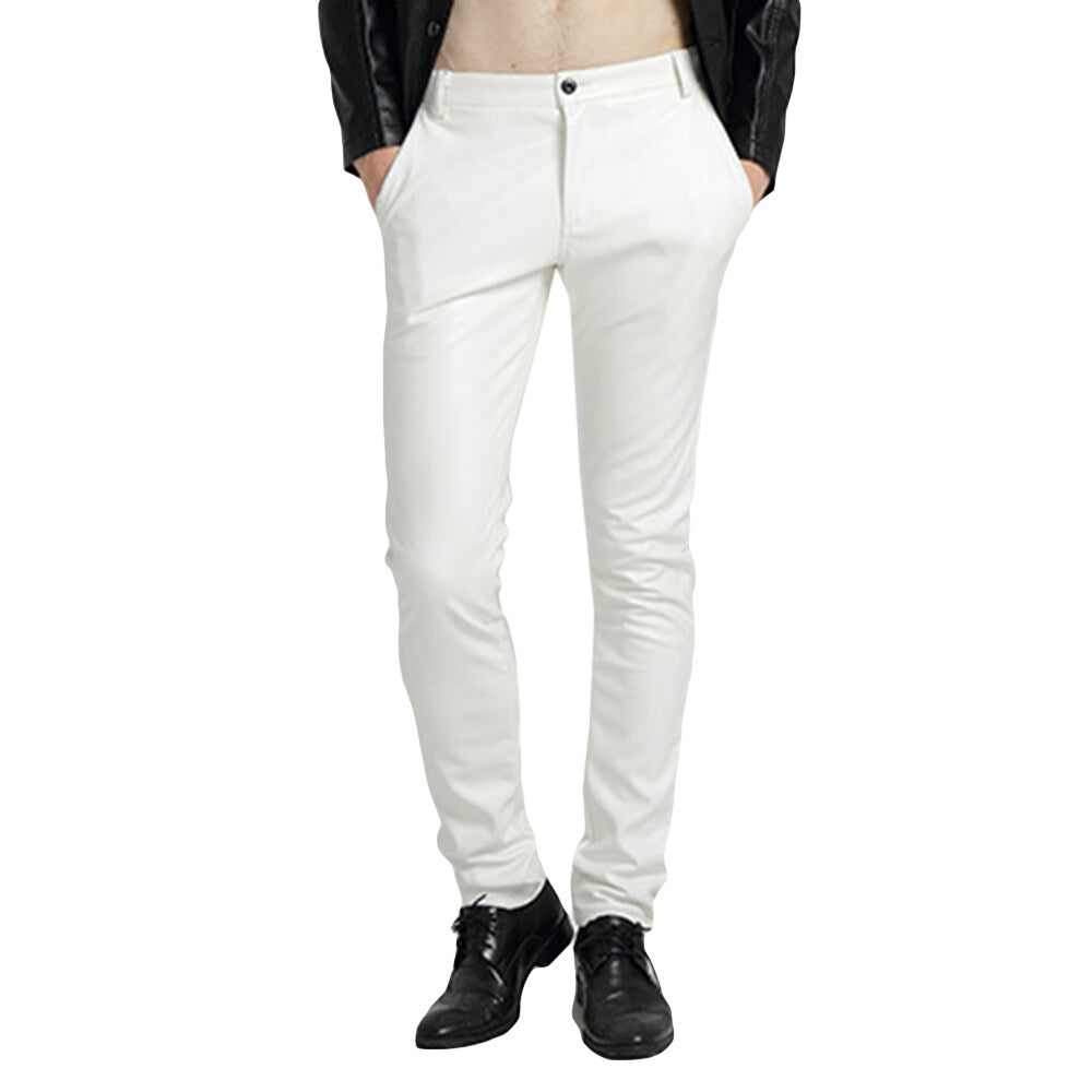 Youthup Mens Fleece-Lined Straight-Leg Leather Pants