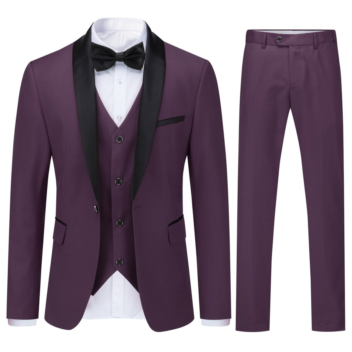 Youthup Mens 3-Pce Business Suit Slim Fit Wedding Party Blazer and Vest and Pants