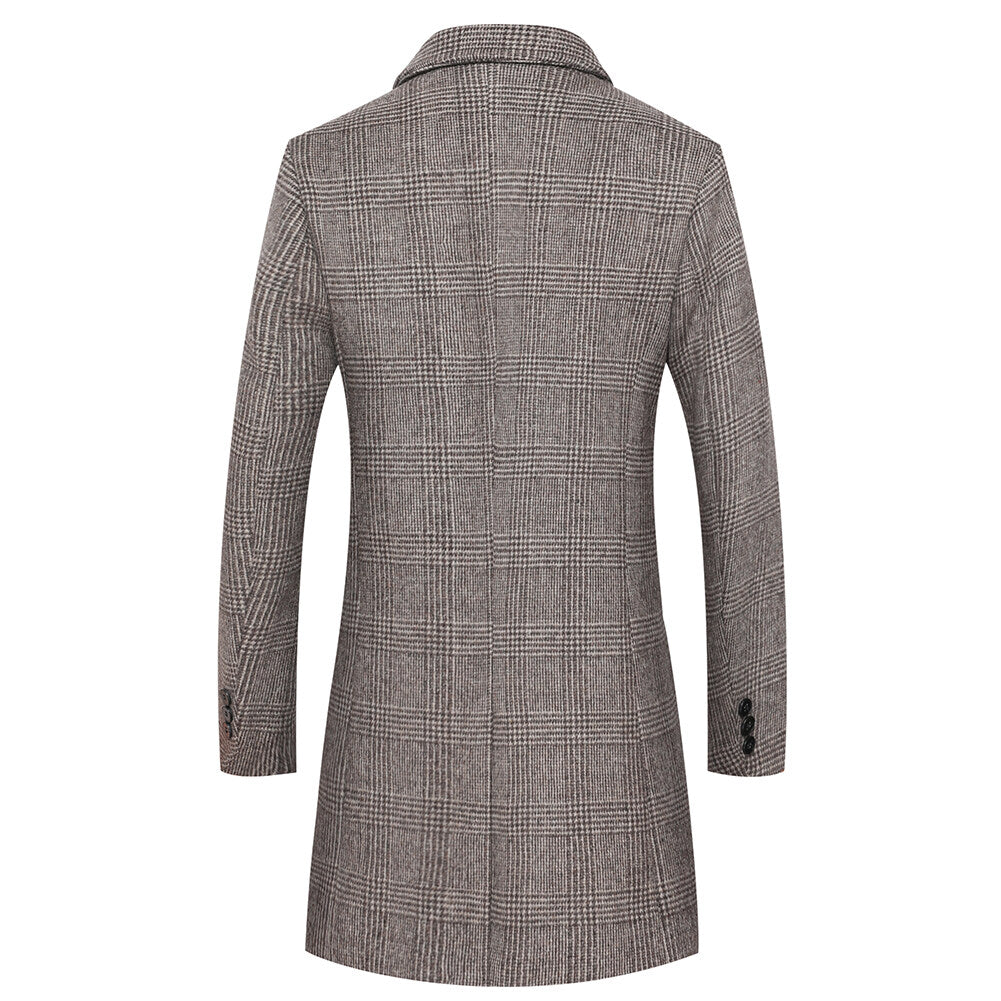 Youthup Mens Wool Blend Coat Solid Plaid Business Fashion Overcoat