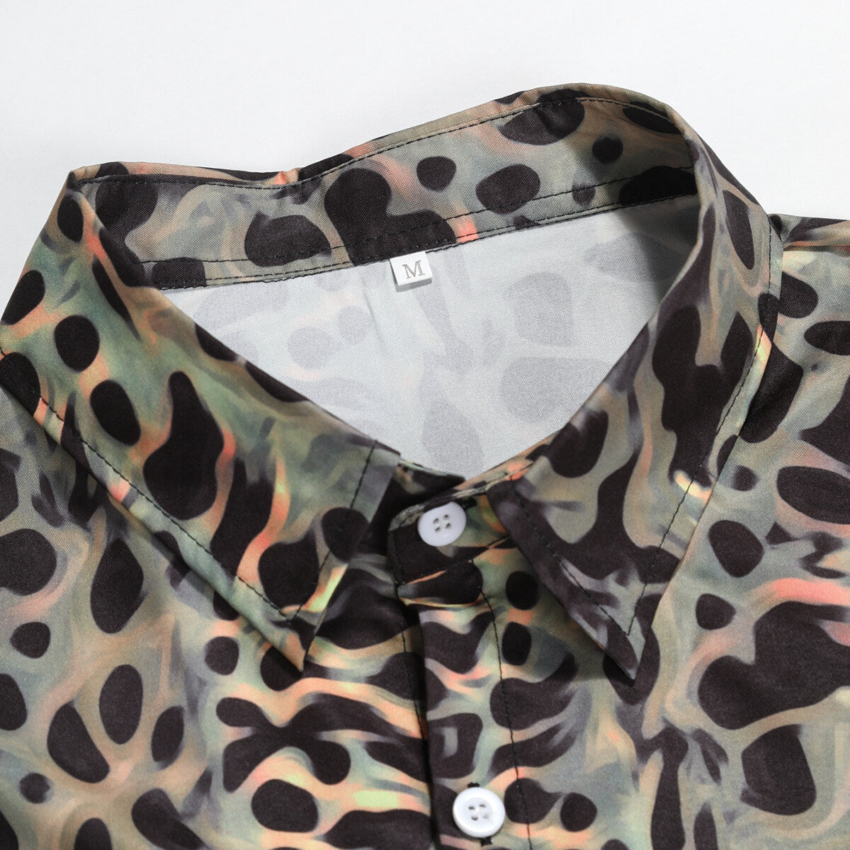 Youthup Mens Leopard Print Peak Lapel ShortSleeve Shirt