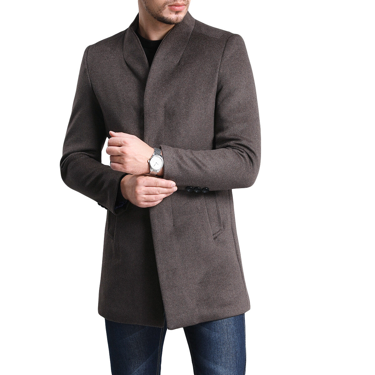 Youthup Mens Single Breasted Wool Slim Fit Pea Coat