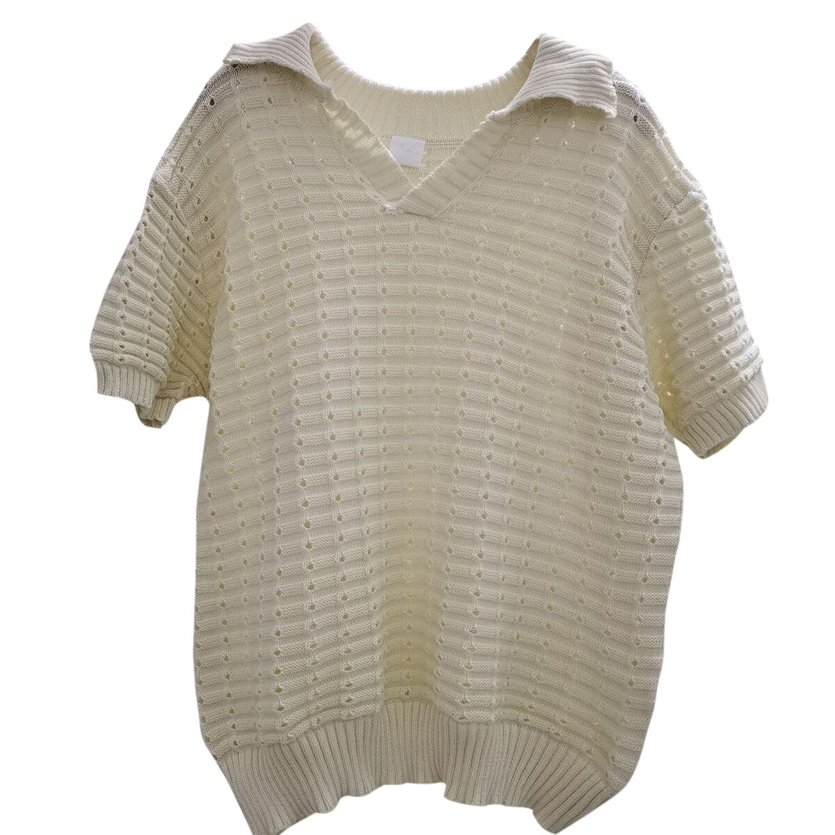 Youthup Mens Knitted Cutout Tee Hollow Short Sleeve T-Shirt