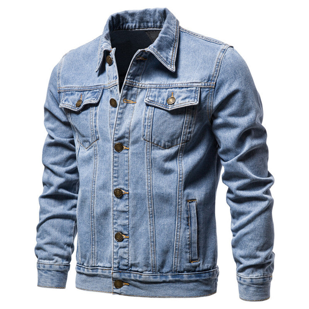 Youthup Mens Classic Lapel Button Denim Jacket