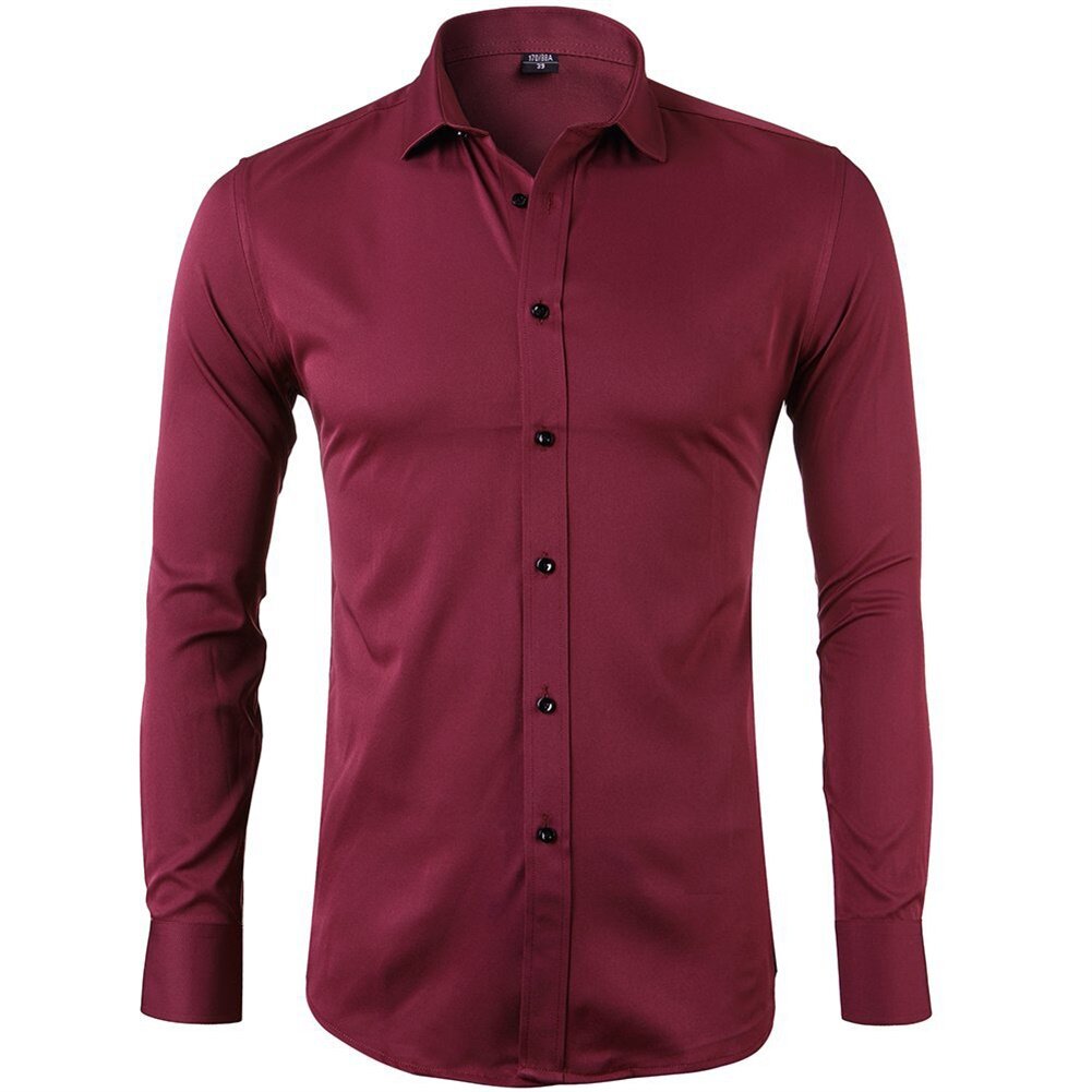 YOUTHUP Mens Business Shirt Long Sleeve Lightwight Lapel Formal Slim Top