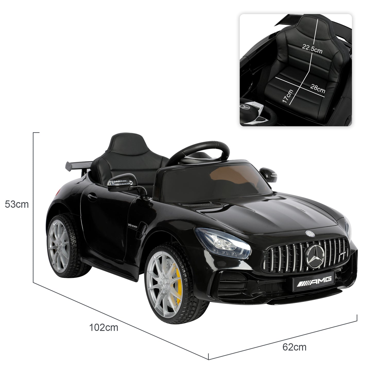 Voiture Electrique Mercedes-AMG GTR pour Enfant 3ans+,avec 2.4G Télécommande 2x15W 12V Vitesse 2km/h 25KG Portante, Noir