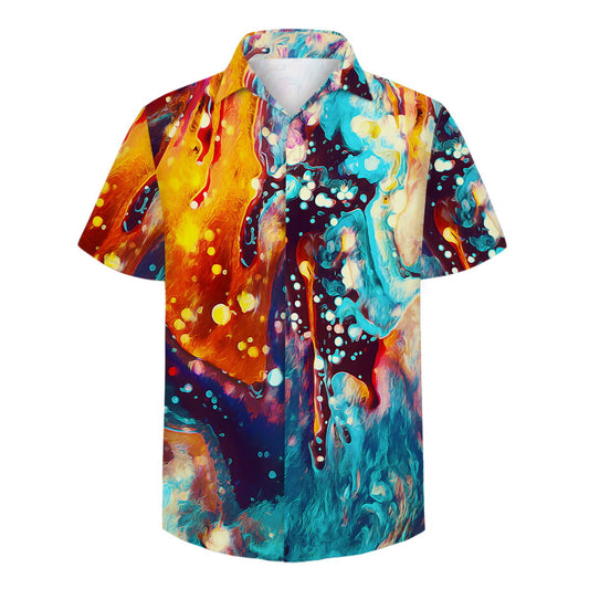 Youthup Mens Shiny Oil Paint Short Sleeve Shirt
