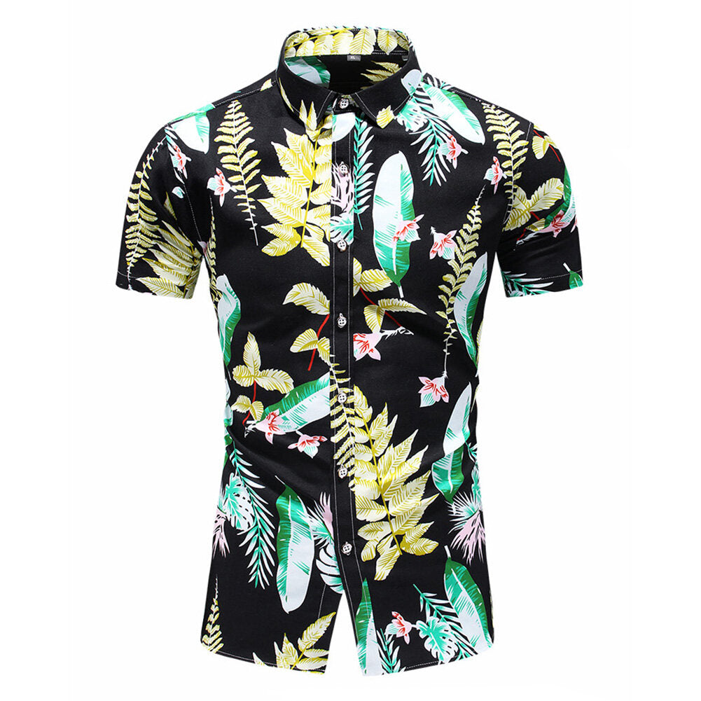 Youthup Mens Plant Print Hawaiian Shirt