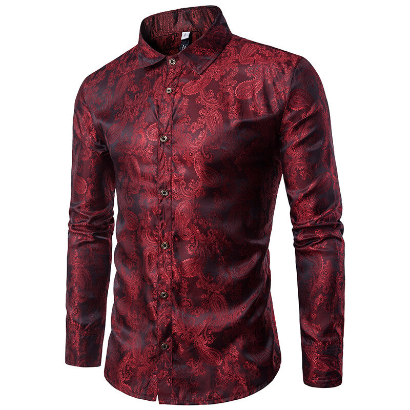 Youthup Mens Paisley Pattern Fitted Shirt