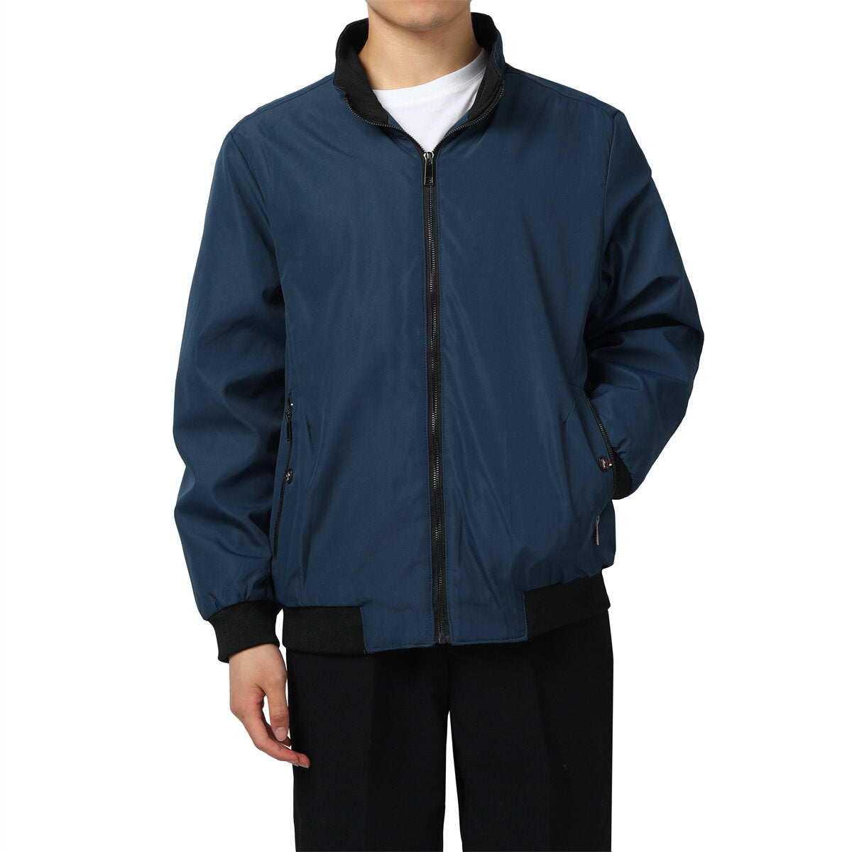 YOUTHUP Mens Fleece Thickened Jacket Solid Color Warm Stand Collar Zipper Coat
