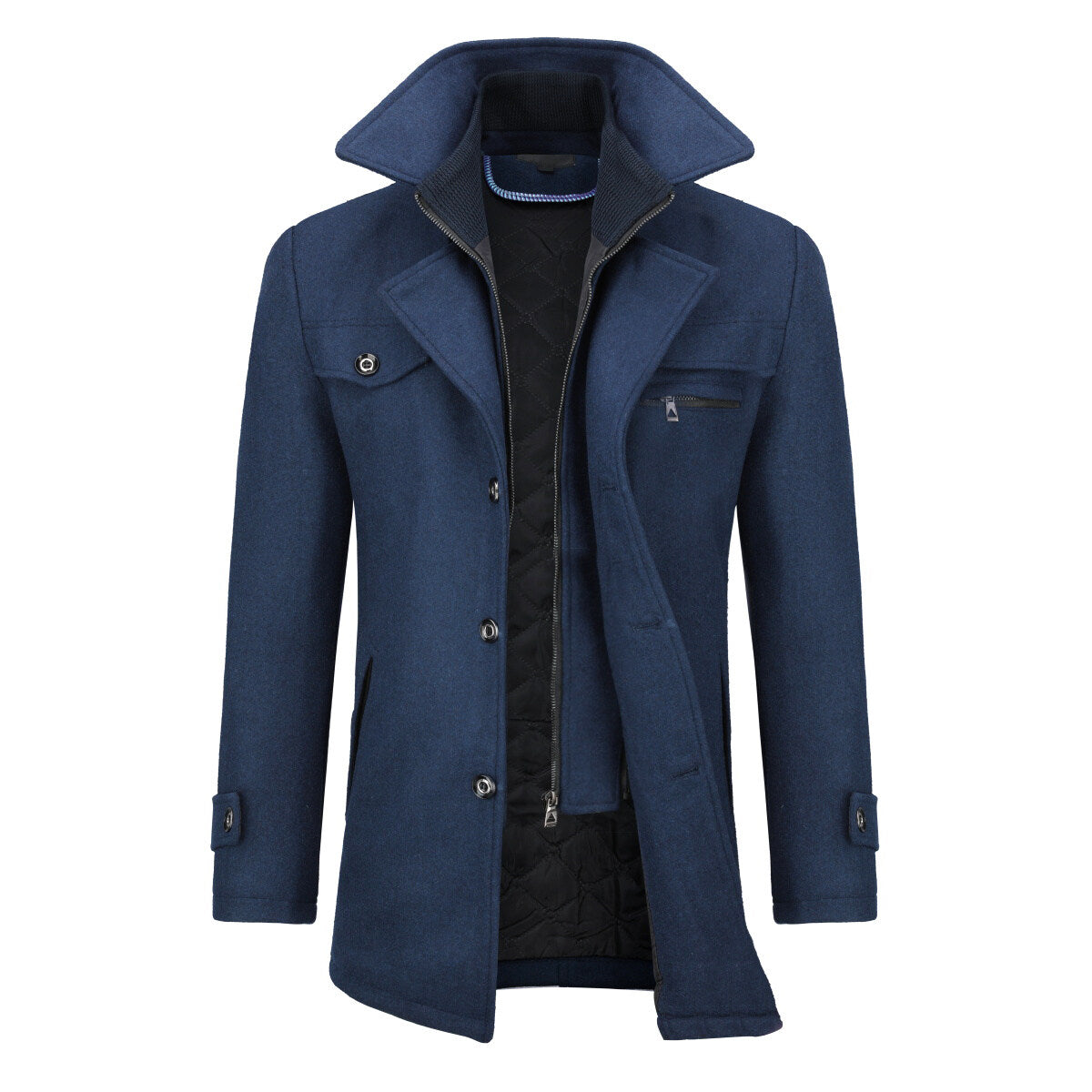 Youthup Mens Thickened Double Collar Casual Wool Pea Coat