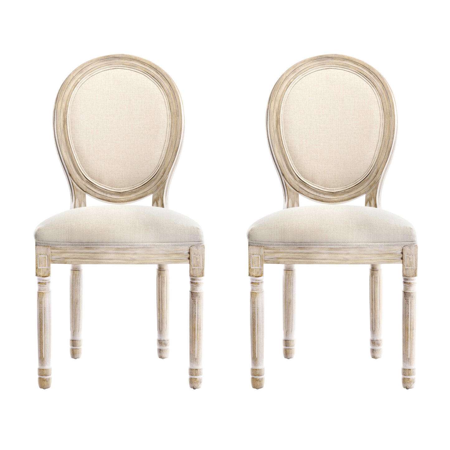 Conjunto de 2 Cadeiras de Jantar HomeMiYN Francesas Barrocas (50x60x94cm - Estofada/Madeira Maciça - BEGE)