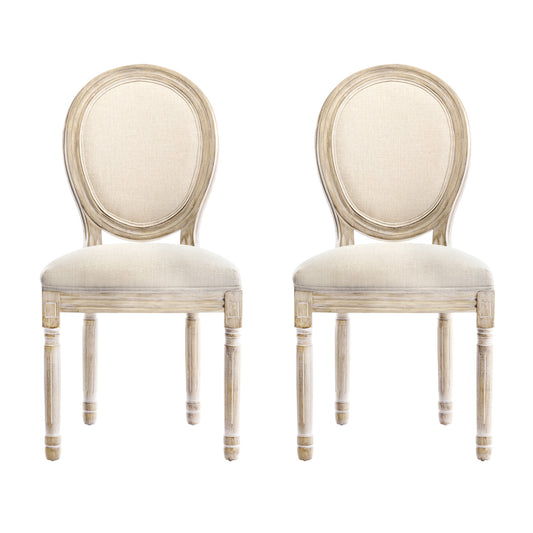 Conjunto de 2 Cadeiras de Jantar HomeMiYN Francesas Barrocas (50x60x94cm - Estofada/Madeira Maciça - BEGE)