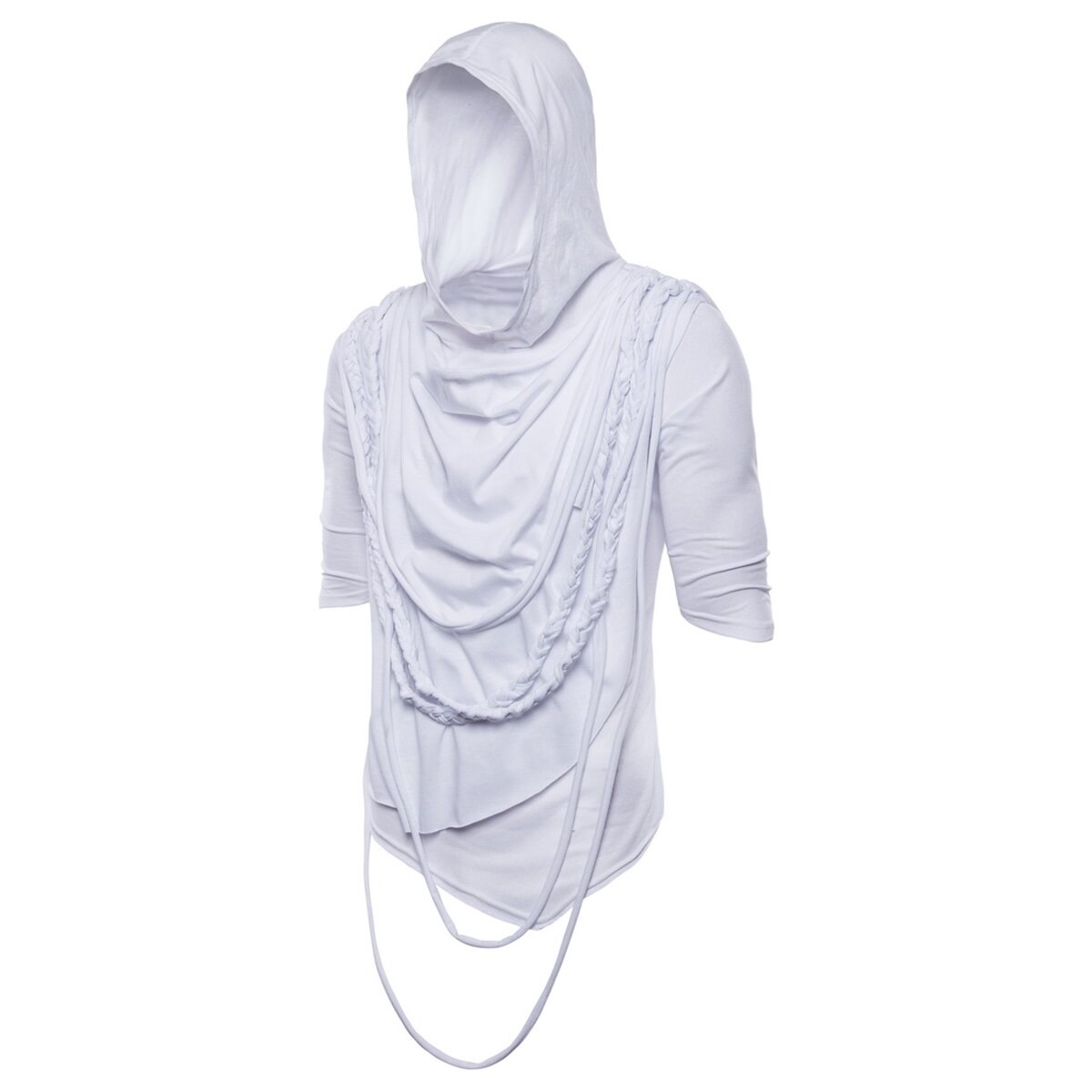 Youthup Mens Twisted Rope Stacked Collar Hooded T-Shirt