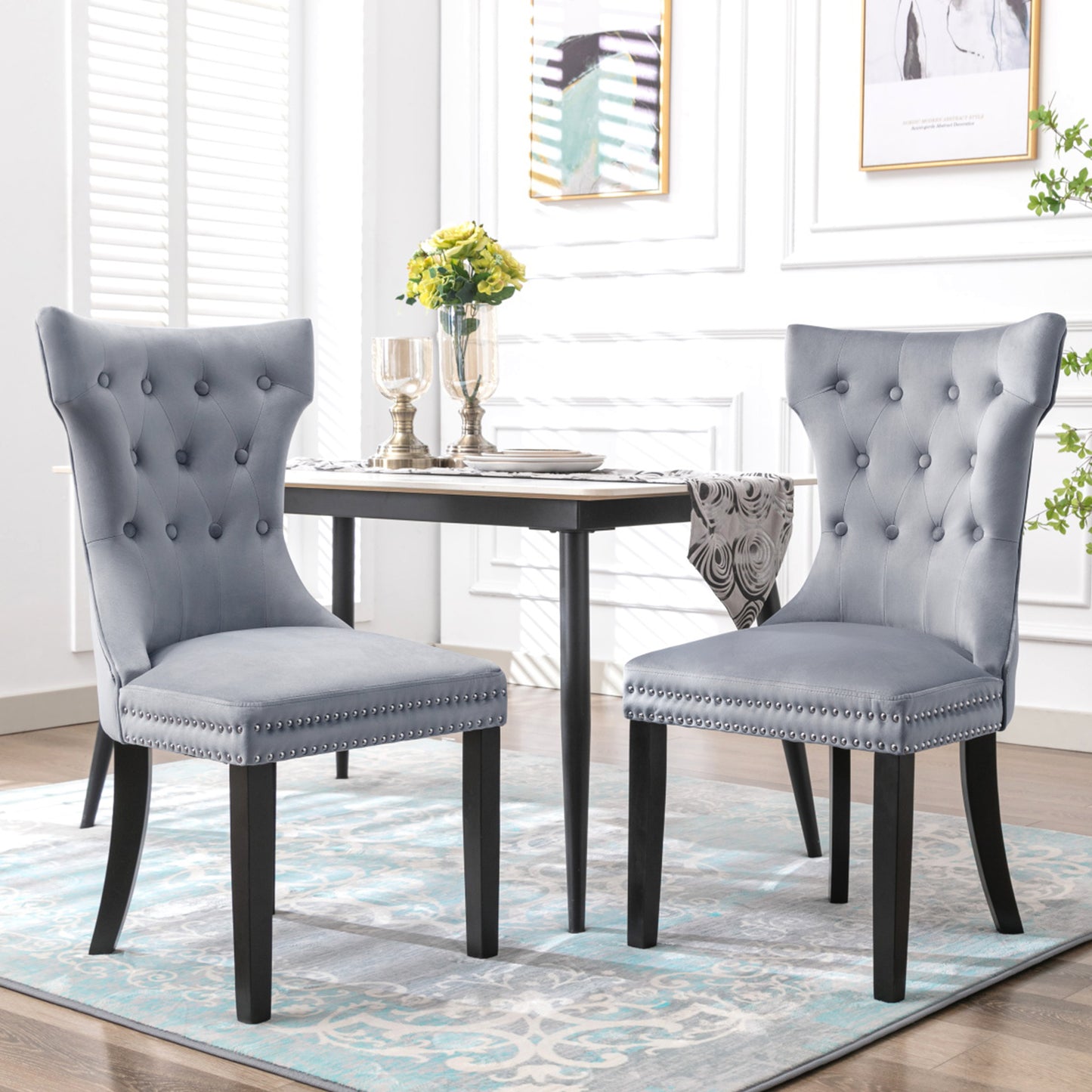 Lot de 2 Chaise de Salle a Manger Capitonnées en Velours, Chaise Confortable avec Rembourrage Épais et Pieds en Bois d'Hévéa,  Gris