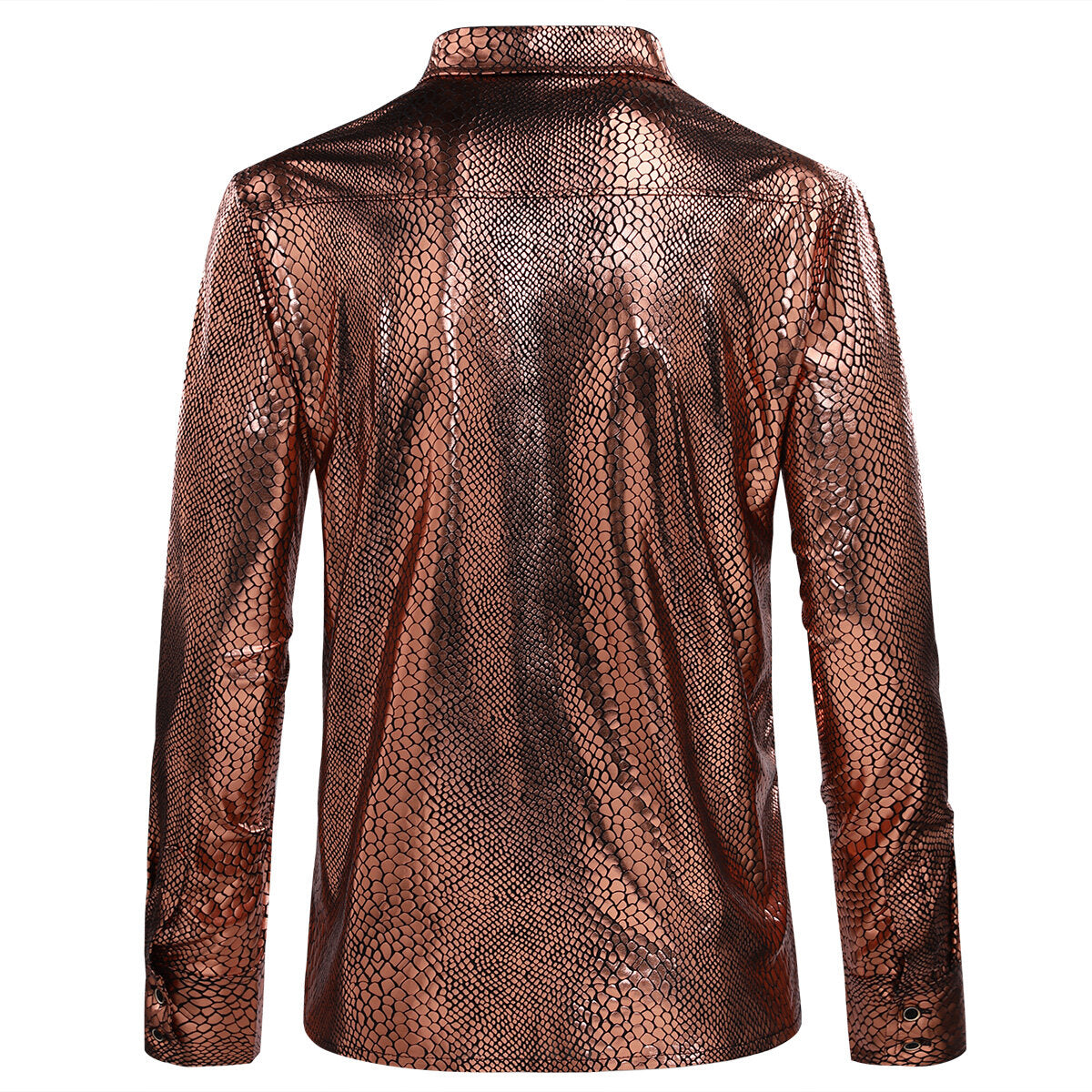 Youthup Mens Blouse Leopard Python Pirnt Shiny Long Sleeve Shirt