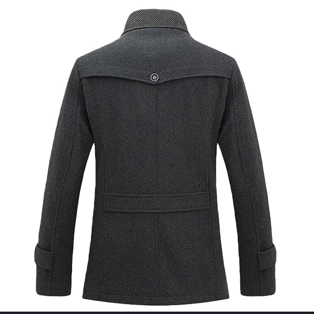 Youthup Mens Mid-Length Velvet Knitted Stand-Collar Fleece Wool Overcoat