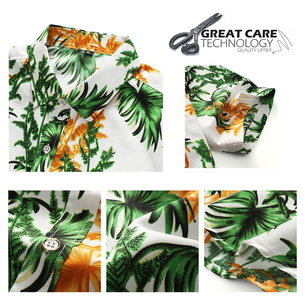 Youthup Mens Botanical Print Hawaiian Beach Shirt