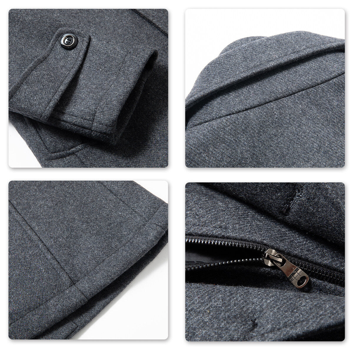 Youthup Mens Lapel Double Collar Slim Fit Wool Pea Coat