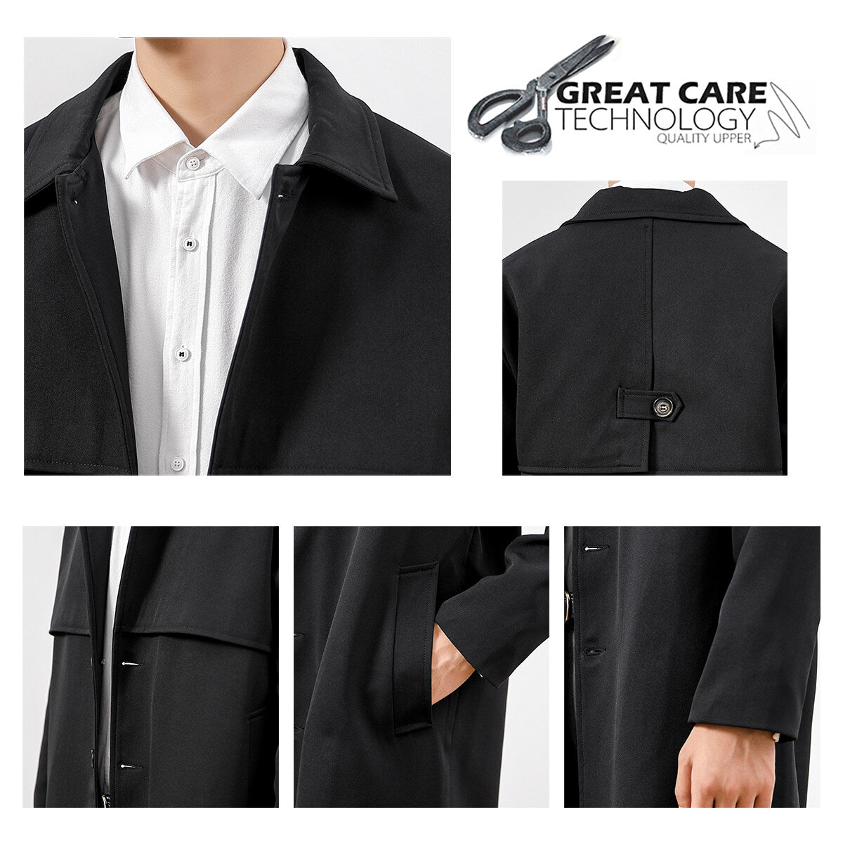 Youthup Mens Long Elegant Windbreaker Jacket Trench Coat