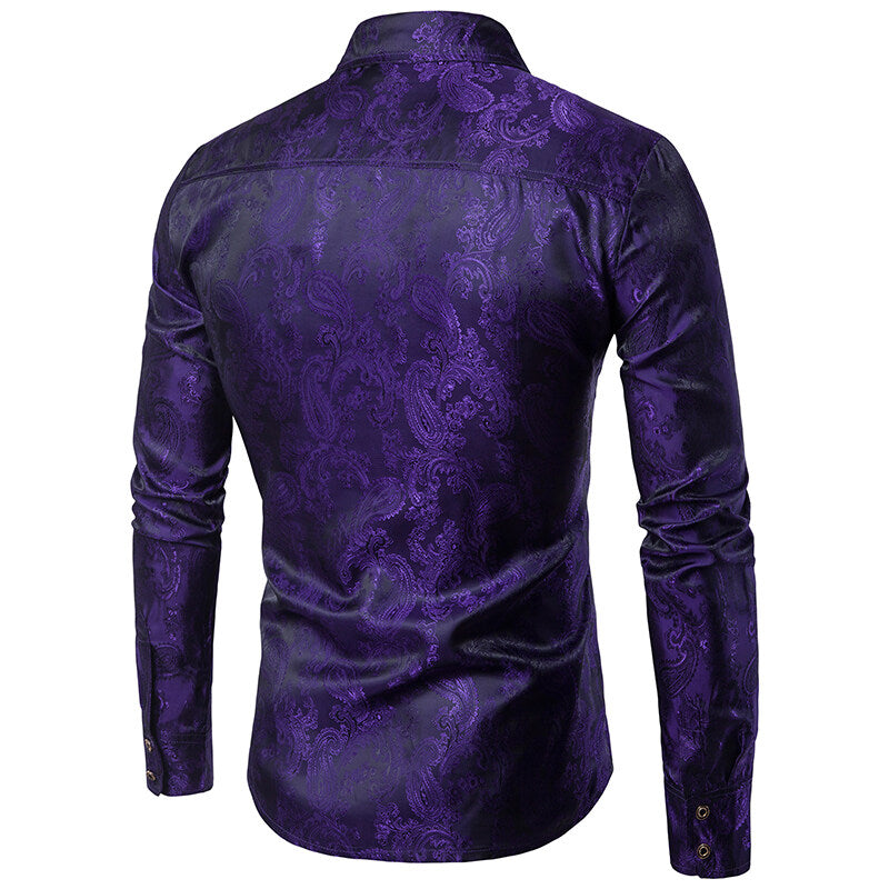Youthup Mens Paisley Pattern Fitted Shirt
