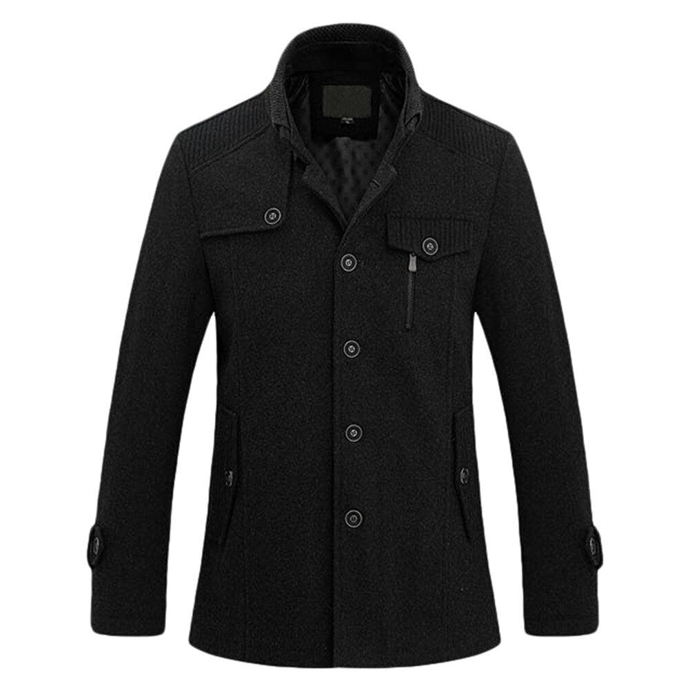 Youthup Mens Mid-Length Velvet Knitted Stand-Collar Fleece Wool Overcoat