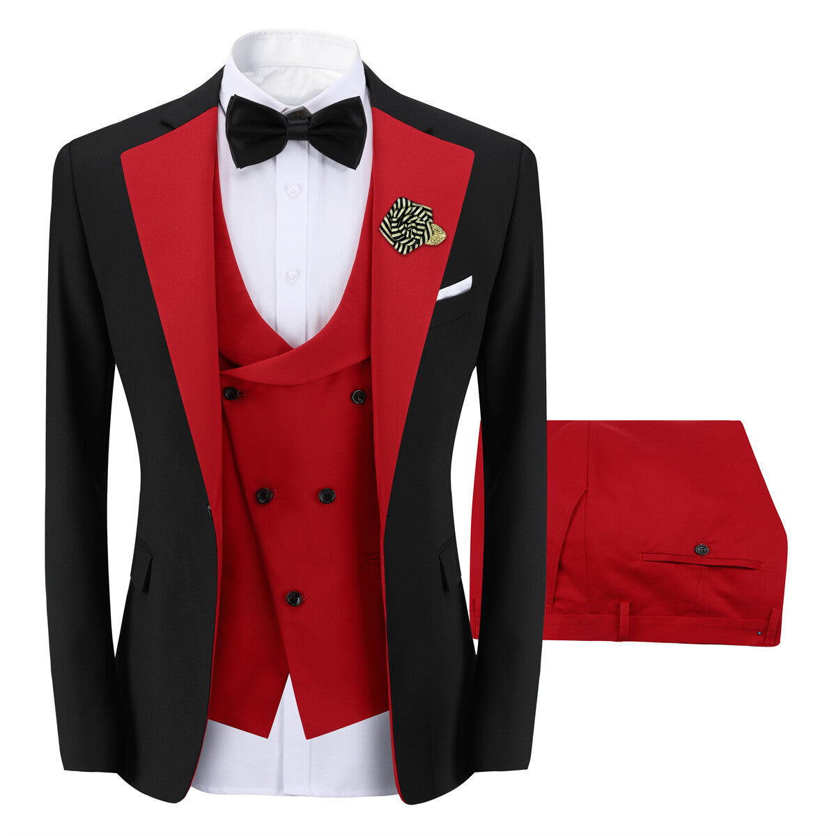 Youthup Mens 3 Piece ColorBlock Suits Dress Wedding Party Blazer and Waistcoat and Pants