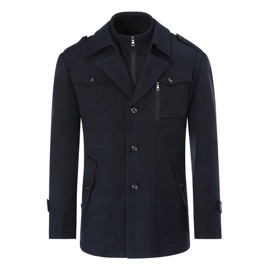 YOUTHUP Mens Outerwear Casual Double Collar Wool Coat