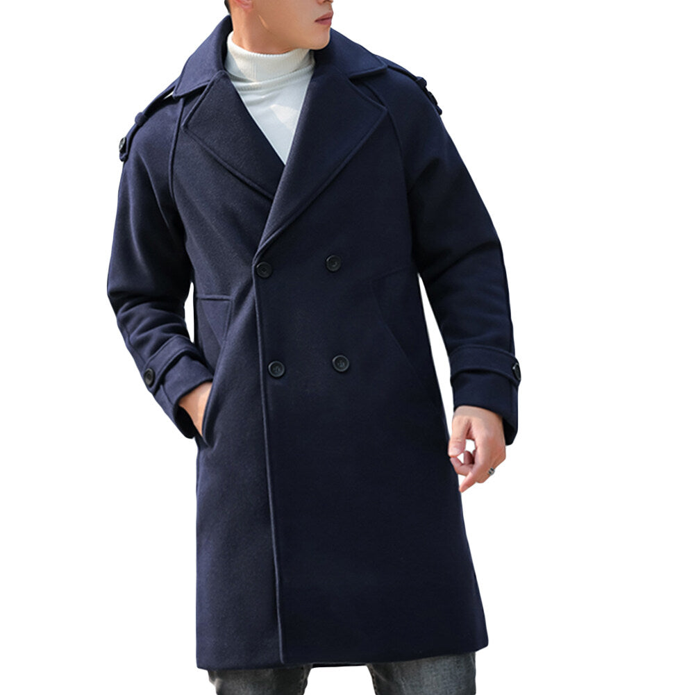 Youthup Unisex Solid Color Lapel Button Pocket Trench Dust Overcoat