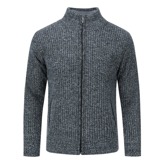 YOUTHUP Mens Knitted Cardigan Winter Stand Collar Solid Color Full Zip Sweater