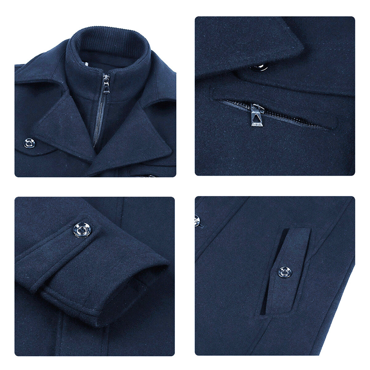 Youthup Mens Thickened Double Collar Casual Wool Pea Coat