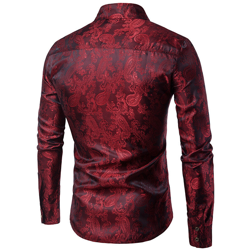 Youthup Mens Paisley Pattern Fitted Shirt