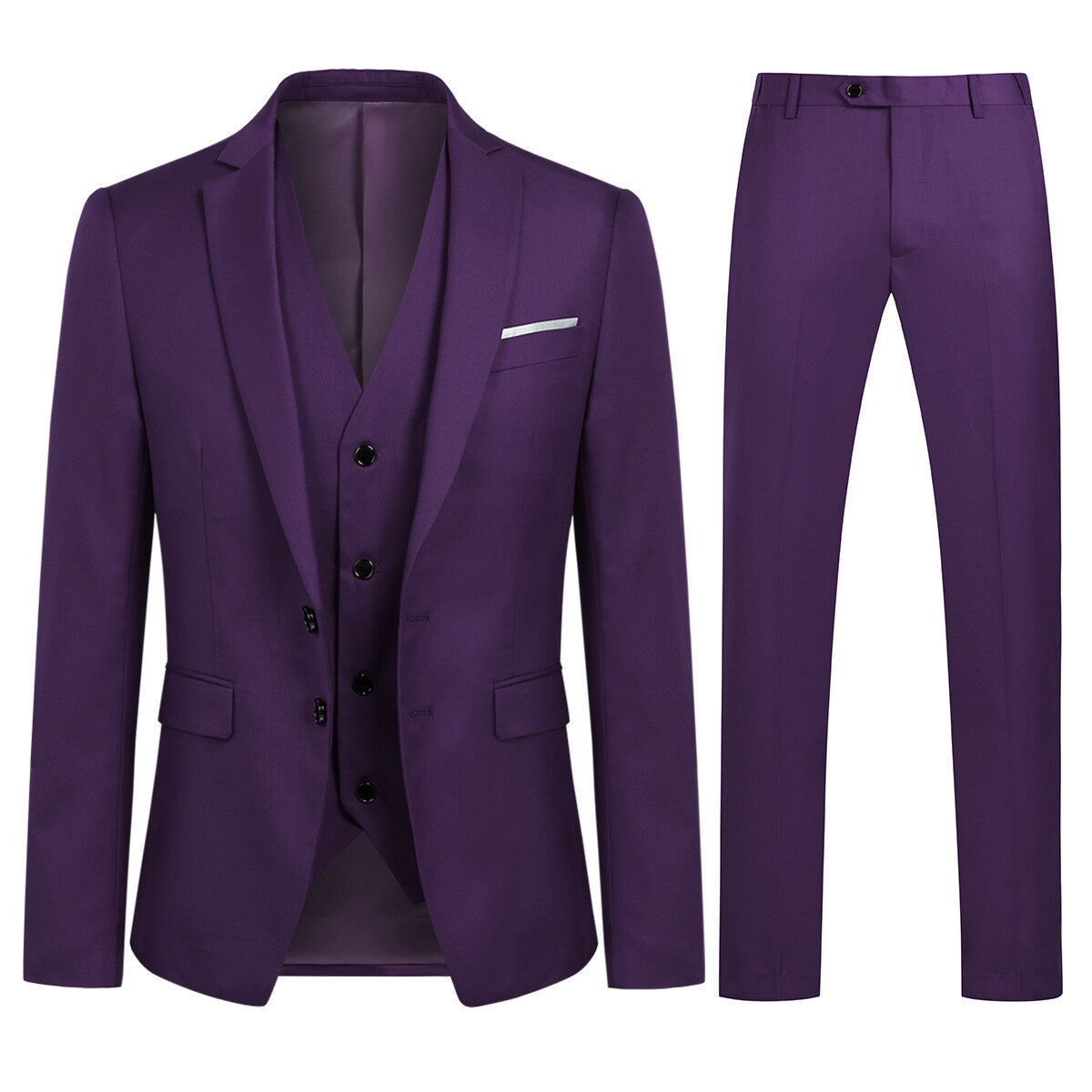 YOUTHUP Mens Slim Fit 3 Piece Suit Classic Business Wedding Suits Tuxedo Blazer Waistcoat Trousers