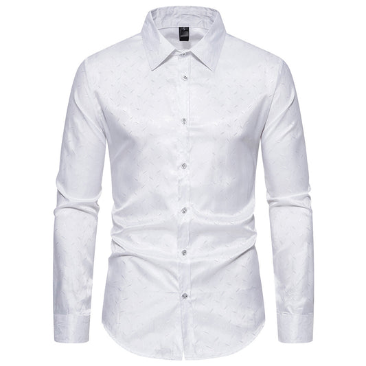 YOUTHUP Mens Casual Jacquard Shirt Long Sleeve Slim Lapel Lightweight Tops