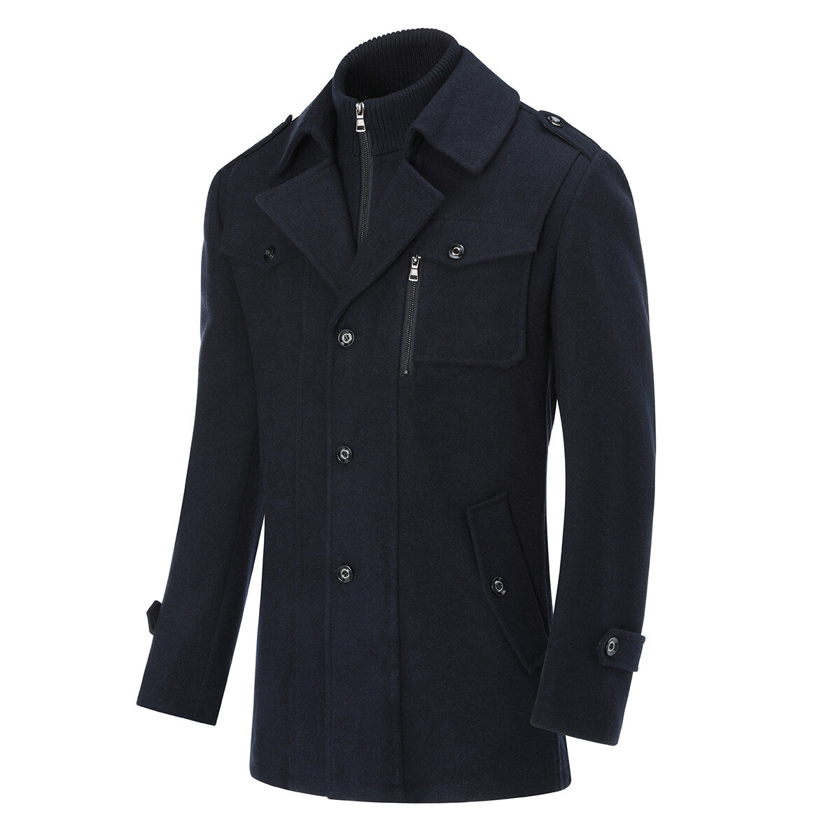 YOUTHUP Mens Outerwear Casual Double Collar Wool Coat