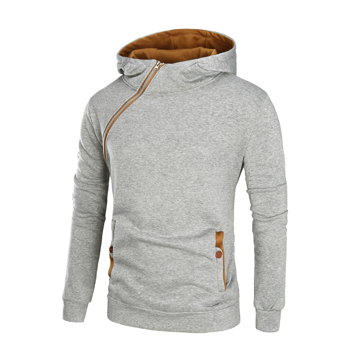 Youthup Mens Diagonal Zip Hooded Pullover