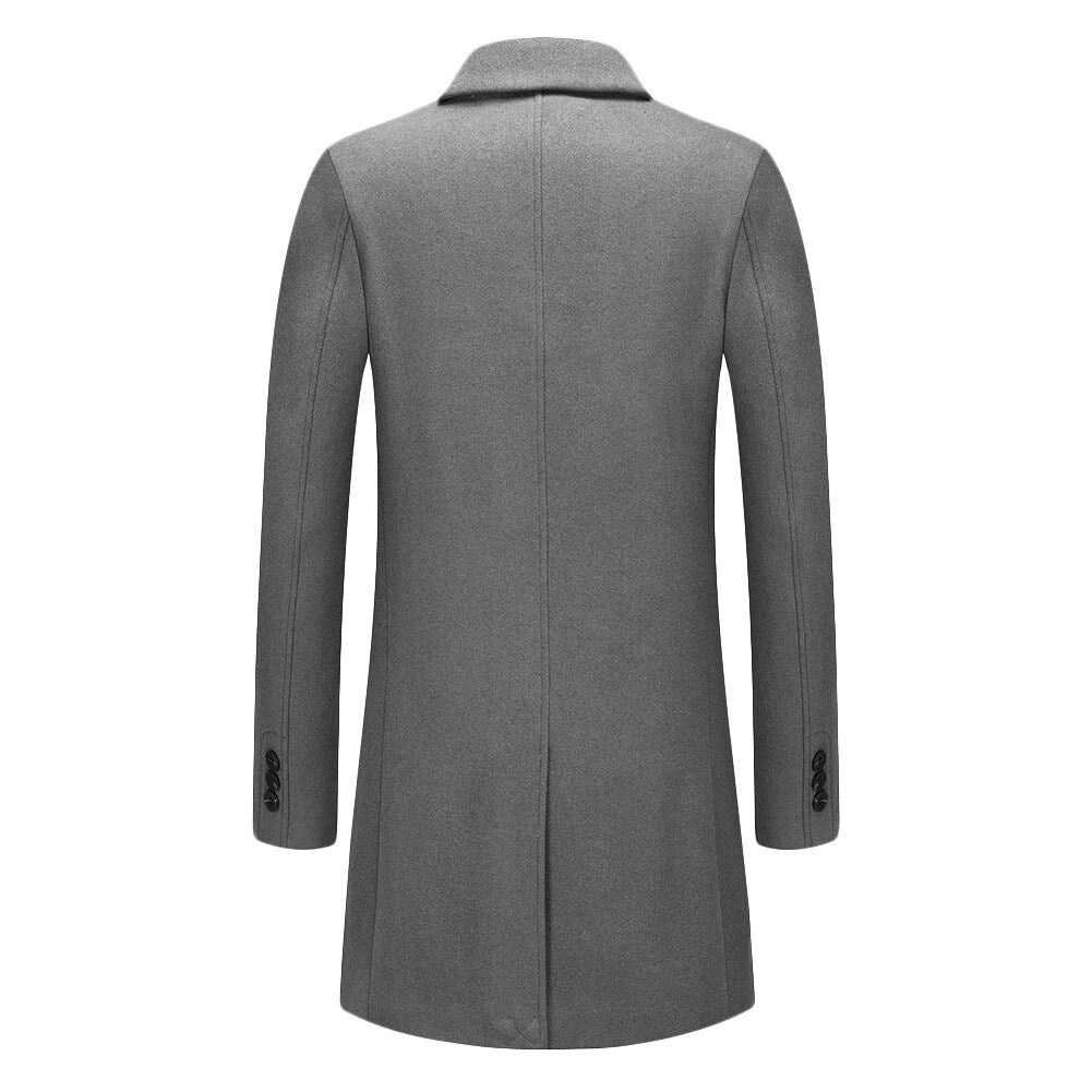 Youthup Mens Wool Blend Mid-Length Coat Winter Business Trench Topcoat