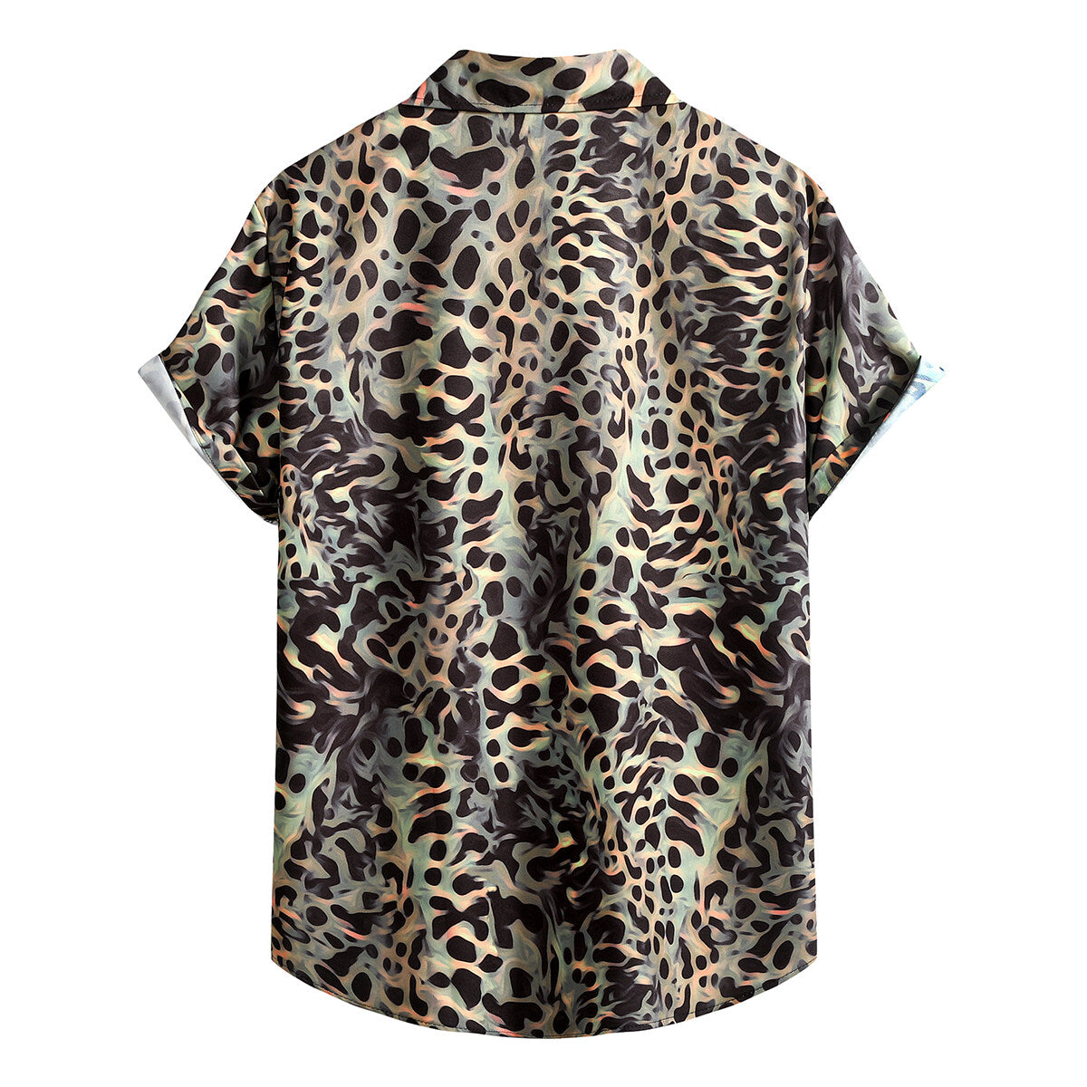 Youthup Mens Leopard Print Peak Lapel ShortSleeve Shirt