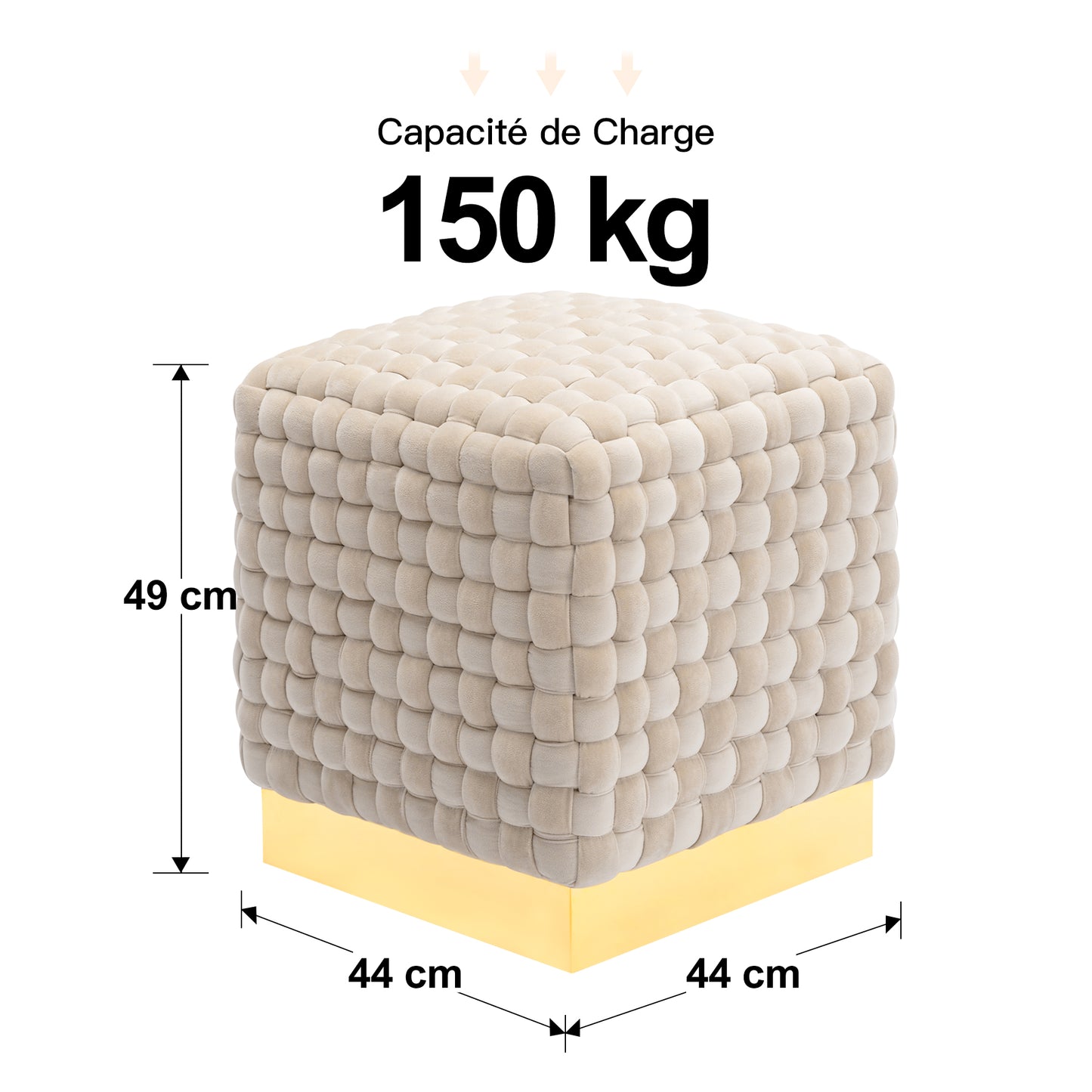 Pouf ottoman bout de canapé repose pieds tabouret avec base en métal doré, processus de tissage à la main