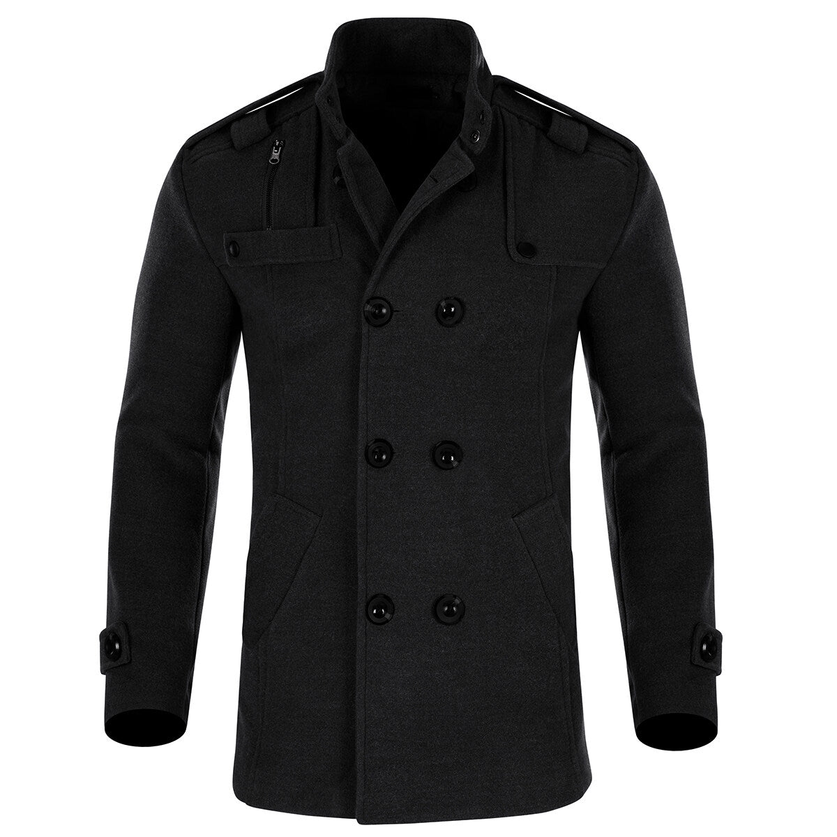 Youthup Mens Woolen Coat Double Breasted Slim Fit Thermal Coat