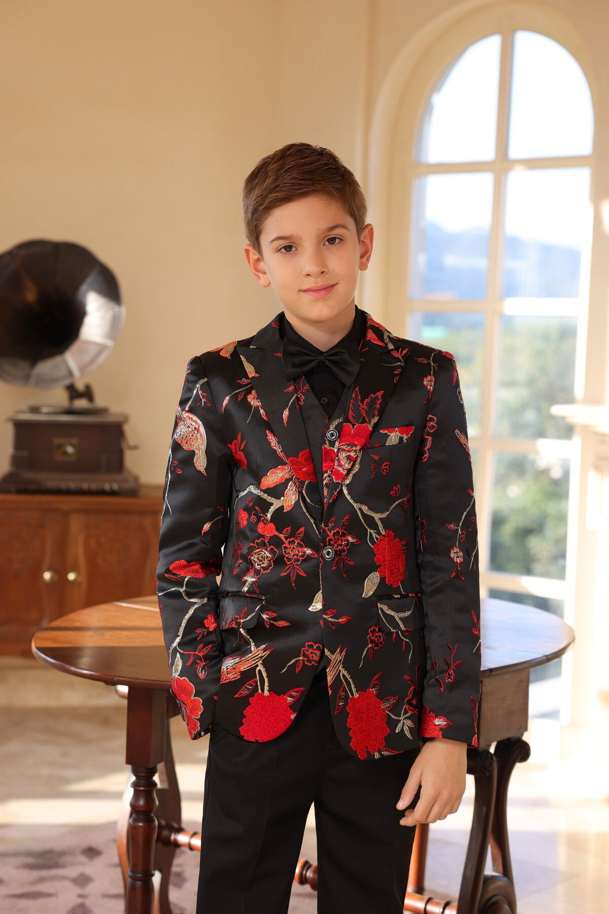 YOUTHUP Boys 3Pce Wedding Dress Bronzing Gold Thread Embroidered Suit