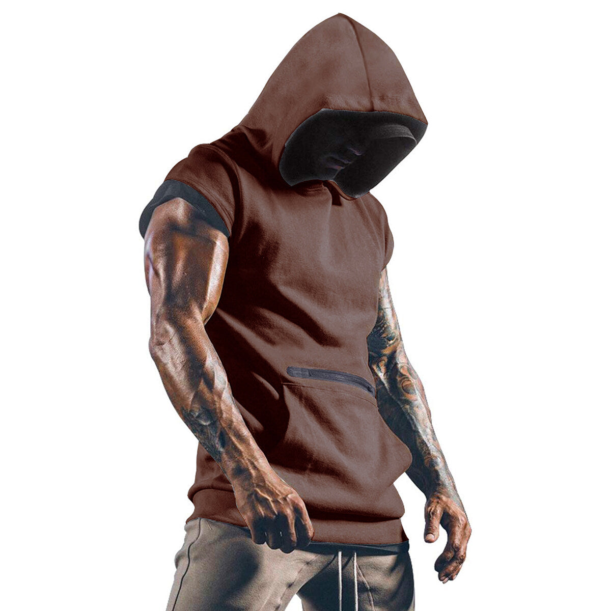 Youthup Mens Slim Fit Hooded Short Sleeve Pullover T-shirt