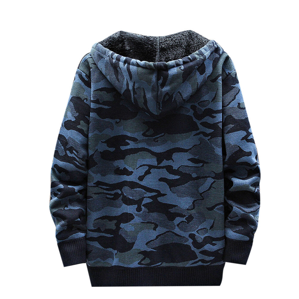 Youthup Mens Camo Printed Jacket Fleece Lined Knitted Cardigan